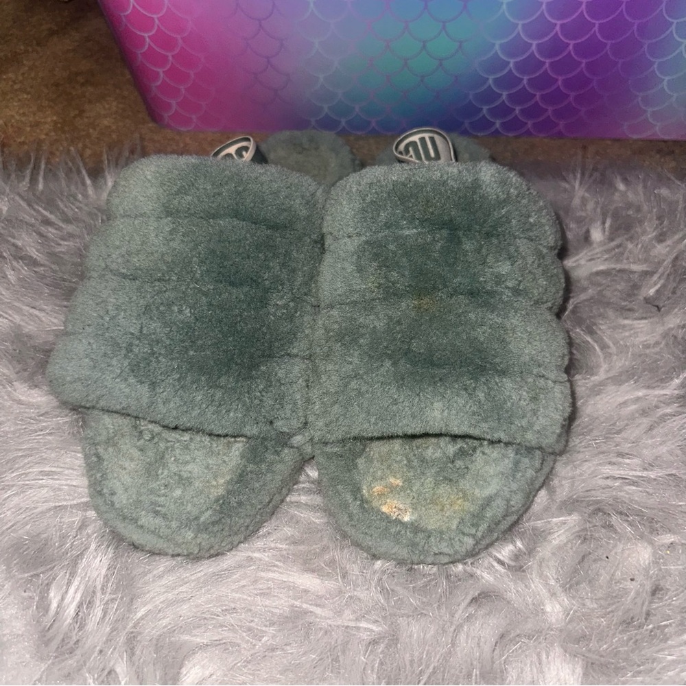 UGG Green Fluffy Slippers